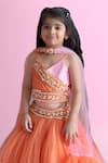 Shop_Kirti Agarwal - Pret N Couture_Orange Net, Silk, Cotton Pearls, Sequins, Beads Pleated Embroidered Lehenga Set _at_Aza_Fashions