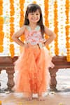 Buy_Kirti Agarwal - Pret N Couture_Orange Net, Satin, Cotton Pearls, Frilled Lehenga With Floral Cutwork Crop Top _at_Aza_Fashions