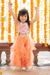 Buy_Kirti Agarwal - Pret N Couture_Orange Net, Satin, Cotton Pearls, Frilled Lehenga With Floral Cutwork Crop Top _Online_at_Aza_Fashions