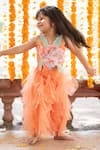 Shop_Kirti Agarwal - Pret N Couture_Orange Net, Satin, Cotton Pearls, Frilled Lehenga With Floral Cutwork Crop Top _Online_at_Aza_Fashions