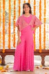 Buy_Kirti Agarwal - Pret N Couture_Pink Georgette, Cotton Fabric Flowers, Faux Mirror Jumpsuit With Shrug _at_Aza_Fashions