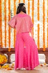 Shop_Kirti Agarwal - Pret N Couture_Pink Georgette, Cotton Fabric Flowers, Faux Mirror Jumpsuit With Shrug _at_Aza_Fashions