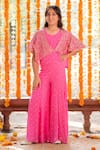 Kirti Agarwal - Pret N Couture_Pink Georgette, Cotton Fabric Flowers, Faux Mirror Jumpsuit With Shrug _Online_at_Aza_Fashions