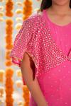 Buy_Kirti Agarwal - Pret N Couture_Pink Georgette, Cotton Fabric Flowers, Faux Mirror Jumpsuit With Shrug _Online_at_Aza_Fashions