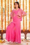 Kirti Agarwal - Pret N Couture_Pink Georgette, Cotton Fabric Flowers, Faux Mirror Jumpsuit With Shrug _at_Aza_Fashions
