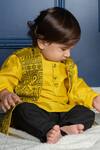 Kirti Agarwal - Pret N Couture_Yellow Chanderi Silk, Cotton, Linen Sequins, Nehru Jacket With Kurta Set _at_Aza_Fashions