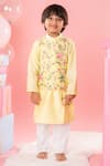 Kirti Agarwal - Pret N Couture_Yellow Pure Chanderi Silk Embroidered Floral Kurta And Pyjama Set_Online_at_Aza_Fashions