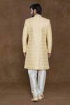 Shop_Aryavir Malhotra_Yellow Sherwani Pure Silk Hand Embroidered Sequin Bead Set_at_Aza_Fashions