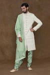 Buy_Aryavir Malhotra_Green Sherwani Pure Silk Hand Embroidered Sequin Bead Set _at_Aza_Fashions