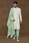 Shop_Aryavir Malhotra_Green Sherwani Pure Silk Hand Embroidered Sequin Bead Set _Online_at_Aza_Fashions