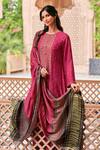 Shop_Label Varsha_Red Kurta Viscose Dola Silk Printed Ajrakh Round Embroidered Pant Set _at_Aza_Fashions