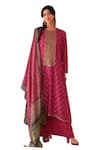 Label Varsha_Red Kurta Viscose Dola Silk Printed Ajrakh Round Embroidered Pant Set _Online_at_Aza_Fashions