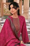 Shop_Label Varsha_Red Kurta Viscose Dola Silk Printed Ajrakh Round Embroidered Pant Set _Online_at_Aza_Fashions