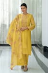 Buy_Label Varsha_Yellow Kurta And Dupatta Viscose Super Net Embroidered Floral Round Neck Set_at_Aza_Fashions