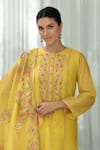 Buy_Label Varsha_Yellow Kurta And Dupatta Viscose Super Net Embroidered Floral Round Neck Set_Online_at_Aza_Fashions