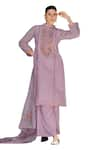 Label Varsha_Purple Kurta And Dupatta Viscose Super Net Embroidered Thread Round Neck Set _Online_at_Aza_Fashions