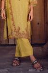 Buy_Label Varsha_Green Kurta Viscose Woven Dola Silk Printed Floral Band Collar Pant Set _Online_at_Aza_Fashions