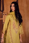 Shop_Label Varsha_Green Kurta Viscose Woven Dola Silk Printed Floral Band Collar Pant Set _Online_at_Aza_Fashions