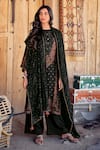 Buy_Label Varsha_Black Kurta Viscose Woven Dola Silk Printed Floral Round Pant Set_at_Aza_Fashions