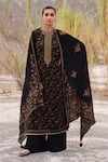 Buy_Label Varsha_Black Kurta And Dupatta Viscose Organza Printed Floral & Embroidered Pant Set _at_Aza_Fashions