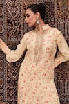 Shop_Label Varsha_Ivory Kurta And Dupatta Viscose Organza Printed Floral Embroidered & Pant Set _at_Aza_Fashions