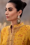 Label Varsha_Yellow Kurta And Dupatta Viscose Organza Printed Floral Band Collar Pant Set _Online_at_Aza_Fashions