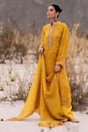 Shop_Label Varsha_Yellow Kurta And Dupatta Viscose Organza Printed Floral Band Collar Pant Set _at_Aza_Fashions