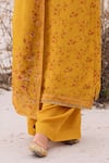 Shop_Label Varsha_Yellow Kurta And Dupatta Viscose Organza Printed Floral Band Collar Pant Set _Online_at_Aza_Fashions