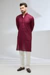 Buy_Rabani & Rakha_Maroon Kurta Georgette Embroidered Thread And Ivory Pant Set _at_Aza_Fashions