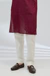 Rabani & Rakha_Maroon Kurta Georgette Embroidered Thread And Ivory Pant Set _Online_at_Aza_Fashions