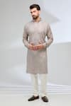 Buy_Rabani & Rakha_Grey Kurta Georgette Embroidered Thread And Ivory Pant Set _at_Aza_Fashions