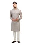 Buy_Rabani & Rakha_Grey Kurta Georgette Embroidered Thread And Ivory Pant Set _Online_at_Aza_Fashions