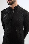 Buy_Rabani & Rakha_Black Kurta Georgette Embroidered Sequins Thread And Pant Set_Online_at_Aza_Fashions