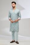 Buy_Rabani & Rakha_Blue Silk, Cotton Embroidery And Printed Kurta Set _at_Aza_Fashions