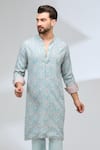 Buy_Rabani & Rakha_Blue Silk, Cotton Embroidery And Printed Kurta Set 