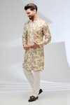 Buy_Rabani & Rakha_Cream Kurta Raw Silk Embroidered Floral And Pant Set _at_Aza_Fashions