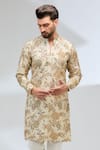 Buy_Rabani & Rakha_Cream Kurta Raw Silk Embroidered Floral And Pant Set _Online_at_Aza_Fashions