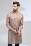 Buy_Rabani & Rakha_Beige Kurta Silk Embroidered Thread And Blue Pant Set _Online_at_Aza_Fashions