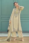 Buy_Label Varsha_Ivory Kurta Modal Satin Printed Floral Notched Set _at_Aza_Fashions