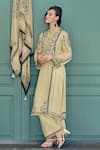 Shop_Label Varsha_Ivory Kurta Modal Satin Printed Floral Notched Set _Online_at_Aza_Fashions