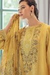 Label Varsha_Yellow Kurta Modal Satin Printed Floral Round Neck Set _Online_at_Aza_Fashions