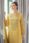 Buy_Label Varsha_Yellow Kurta Modal Satin Printed Floral Round Neck Set _Online_at_Aza_Fashions