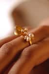 Buy_Ruuh Studios_Gold Plated Pearls Daisy Petal Embellished Ring _at_Aza_Fashions