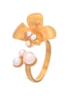 Shop_Ruuh Studios_Gold Plated Pearls Daisy Petal Embellished Ring _at_Aza_Fashions