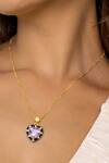 Ruuh Studios_Gold Plated Amethyst And Citrine Embellished Heart Pendant Necklace _at_Aza_Fashions