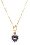 Shop_Ruuh Studios_Gold Plated Enamel Celestial Heart Shapped Pendant Necklace _at_Aza_Fashions