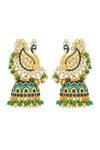 Shop_Ruuh Studios_Black Metallic Thread, Stones Peacock Embellished Jhumkas _at_Aza_Fashions
