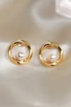 Shop_Ruuh Studios_Gold Plated Pearls Circular Embellished Studs _at_Aza_Fashions