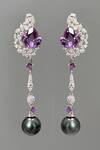 Ruuh Studios_White Natural Tahitian Black Pearl Amethyst And Embellished Drop Earrings _Online_at_Aza_Fashions