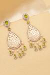 Shop_Ruuh Studios_White Natural Peridot Mother Of Pearl Embellished Danglers _at_Aza_Fashions